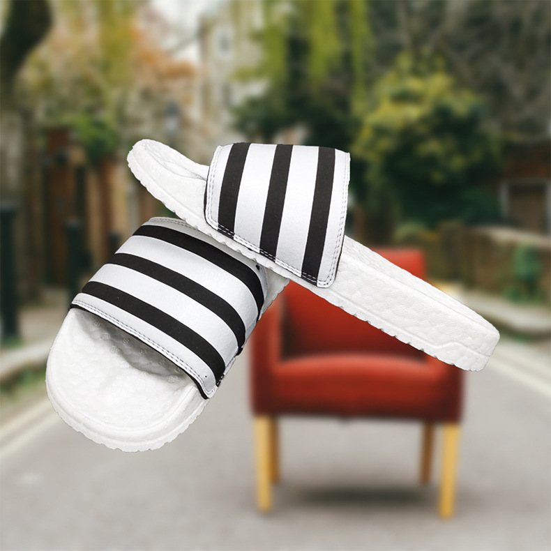 爆米花布拖鞋（黑白條紋）