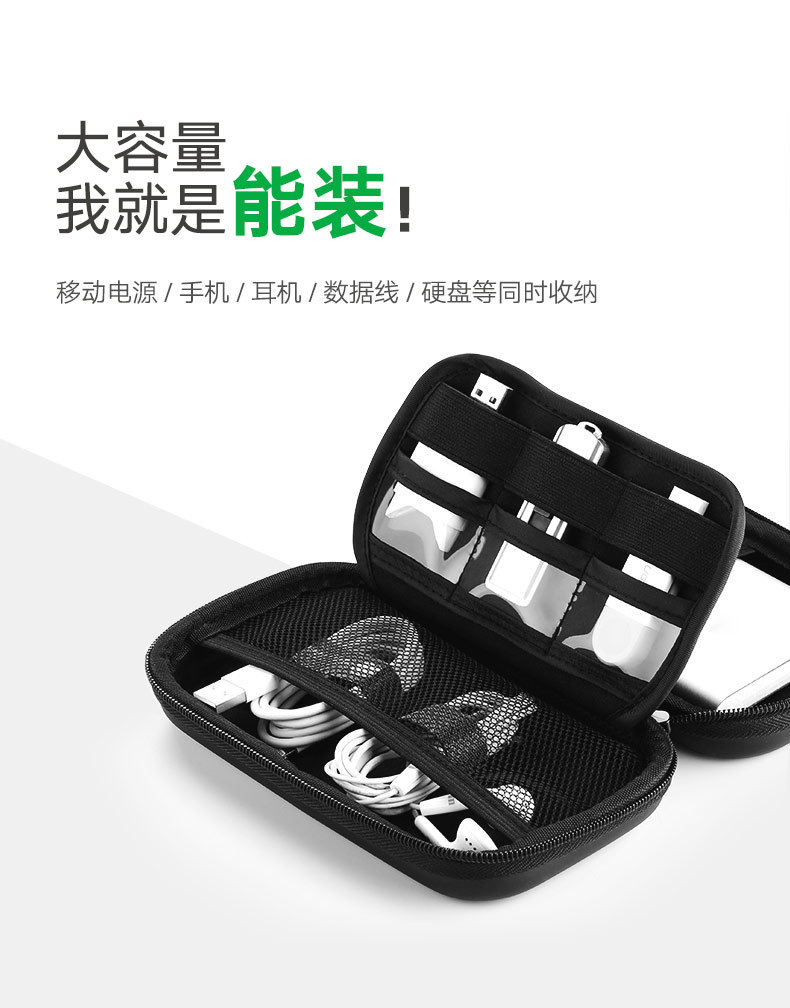 大容量，我就是能裝！移動電源、手機(jī)、耳機(jī)、數(shù)據(jù)線、硬盤等同時收納。
