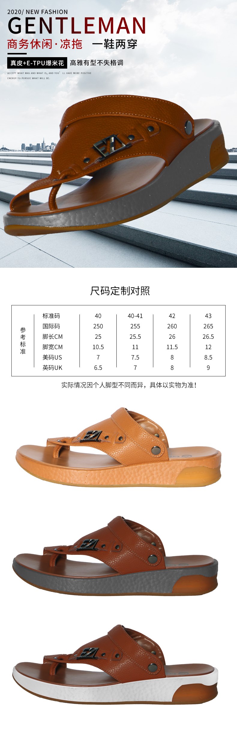 E-TPU（爆米花）商務(wù)真皮涼拖鞋，一鞋兩穿